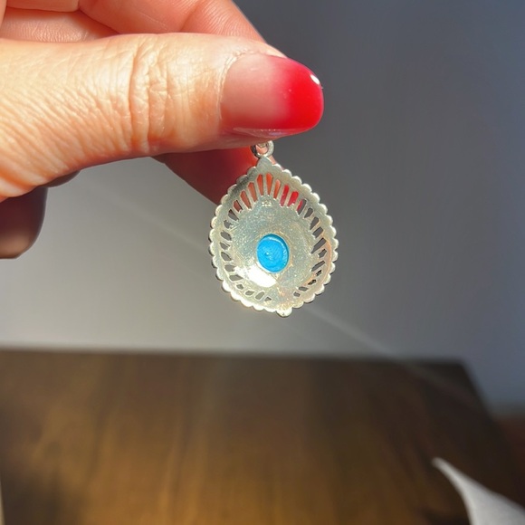 Sterling silver pendant w/ blue stone sterling silver chain 925 marked vintage - Picture 5 of 8